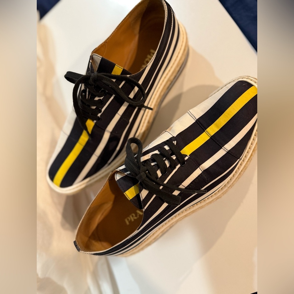 Prada Navy and Yellow Espadrille Sneakers